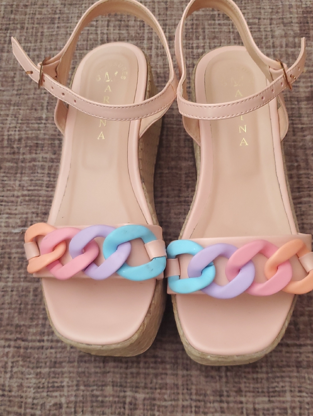 MARINA Pastel Chain-Link Platform Sandals - Pink Multicolor Accent